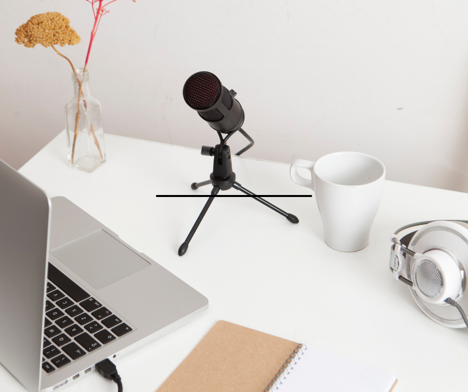 microphone and laptop on a table
